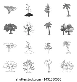 Isolated object of tree and forest logo. Collection of tree and green stock vector illustration.
