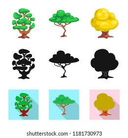 Isolated object of tree and nature icon. Collection of tree and crown stock symbol for web.