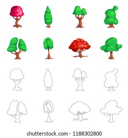 Isolated object of tree and nature icon. Set of tree and crown stock vector illustration.