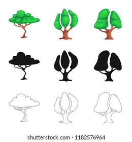 Isolated object of tree and nature logo. Set of tree and crown stock vector illustration.