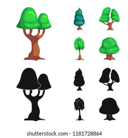 Isolated object of tree and nature sign. Set of tree and crown stock vector illustration.