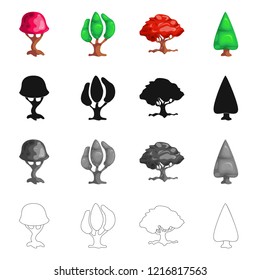 Isolated object of tree and nature sign. Set of tree and crown stock vector illustration.
