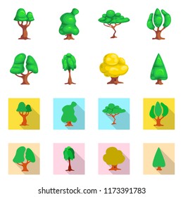 Isolated object of tree and nature symbol. Set of tree and crown stock vector illustration.