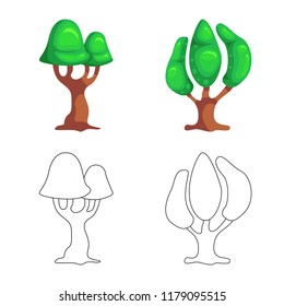 Isolated object of tree and nature symbol. Collection of tree and crown vector icon for stock.