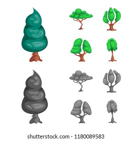 Isolated object of tree and nature symbol. Set of tree and crown vector icon for stock.