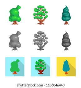 Isolated object of tree and nature symbol. Set of tree and crown stock vector illustration.