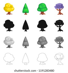 Isolated object of tree and nature symbol. Collection of tree and crown vector icon for stock.