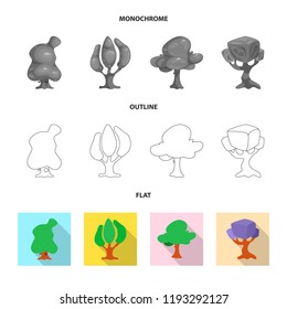 Isolated object of tree and nature symbol. Collection of tree and crown stock vector illustration.