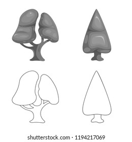 Isolated object of tree and nature symbol. Collection of tree and crown stock vector illustration.