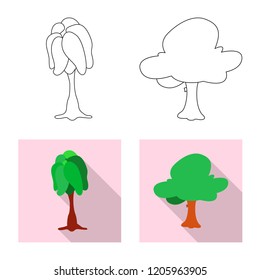 Isolated object of tree and nature symbol. Collection of tree and crown stock vector illustration.