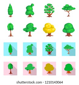 Isolated object of tree and nature symbol. Collection of tree and crown stock vector illustration.