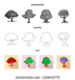 Isolated object of tree and nature symbol. Set of tree and crown vector icon for stock.
