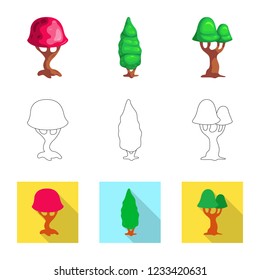 Isolated object of tree and nature symbol. Set of tree and crown vector icon for stock.