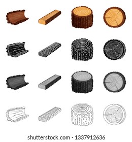 Isolated object of tree   and raw  icon. Set of tree   and construction vector icon for stock.