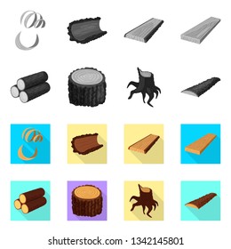 Isolated object of tree   and raw  icon. Collection of tree   and construction vector icon for stock.