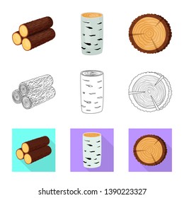 Isolated object of tree   and raw  icon. Set of tree   and construction vector icon for stock.