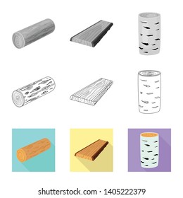 Isolated object of tree   and raw  icon. Set of tree   and construction vector icon for stock.