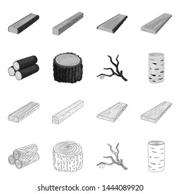 Isolated object of tree and raw icon. Set of tree and construction stock vector illustration.