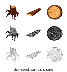 Isolated object of tree   and raw  logo. Collection of tree   and construction stock vector illustration.