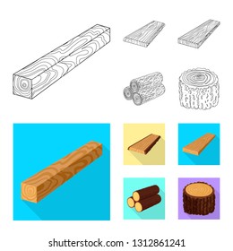 Isolated object of tree   and raw  symbol. Set of tree   and construction stock symbol for web.