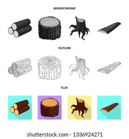 Isolated object of tree   and raw  symbol. Set of tree   and construction stock vector illustration.