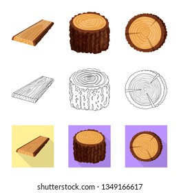 Isolated object of tree   and raw  symbol. Set of tree   and construction stock vector illustration.