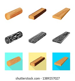 Isolated object of tree   and raw  symbol. Collection of tree   and construction vector icon for stock.