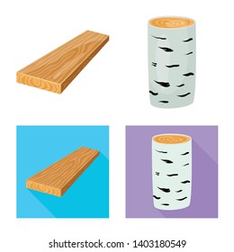 Isolated object of tree   and raw  symbol. Set of tree   and construction stock symbol for web.