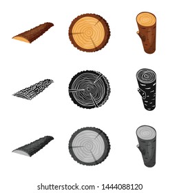 Isolated object of tree and raw symbol. Collection of tree and construction stock symbol for web.