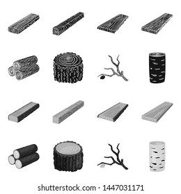 Isolated object of tree and raw symbol. Collection of tree and construction vector icon for stock.