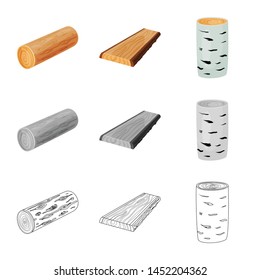 Isolated object of tree and raw symbol. Collection of tree and construction stock vector illustration.