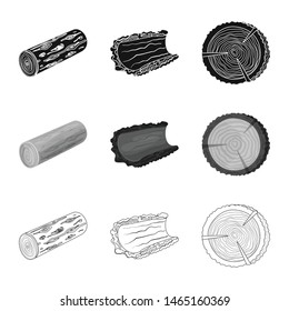 Isolated object of tree and raw symbol. Set of tree and construction stock symbol for web.