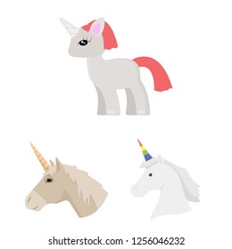 Isolated object of unicorn and cute icon. Collection of unicorn and animal vector icon for stock.