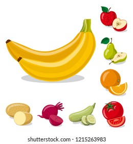 Isolated object of vegetable and fruit icon. Set of vegetable and vegetarian vector icon for stock.