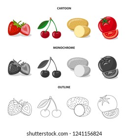 Isolated object of vegetable and fruit icon. Set of vegetable and vegetarian stock vector illustration.
