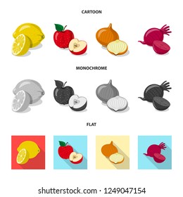 Isolated object of vegetable and fruit icon. Set of vegetable and vegetarian vector icon for stock.