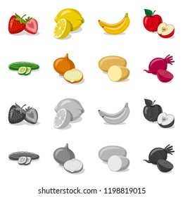 Isolated object of vegetable and fruit logo. Collection of vegetable and vegetarian vector icon for stock.