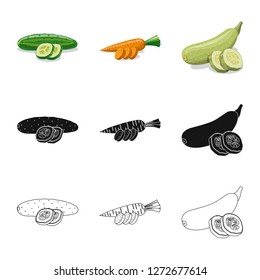 Isolated object of vegetable and fruit logo. Set of vegetable and vegetarian stock vector illustration.