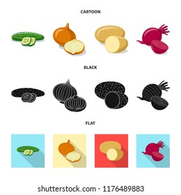 Isolated object of vegetable and fruit sign. Collection of vegetable and vegetarian stock vector illustration.