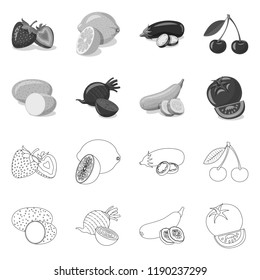 Isolated object of vegetable and fruit sign. Collection of vegetable and vegetarian stock vector illustration.