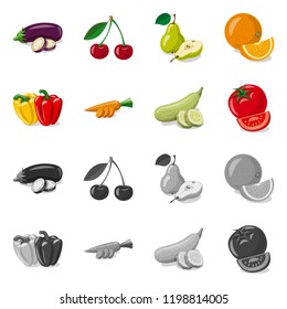 Isolated object of vegetable and fruit sign. Set of vegetable and vegetarian stock symbol for web.