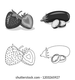 Isolated object of vegetable and fruit sign. Collection of vegetable and vegetarian stock vector illustration.