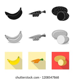 Isolated object of vegetable and fruit sign. Collection of vegetable and vegetarian stock vector illustration.