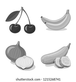 Isolated object of vegetable and fruit sign. Set of vegetable and vegetarian stock vector illustration.
