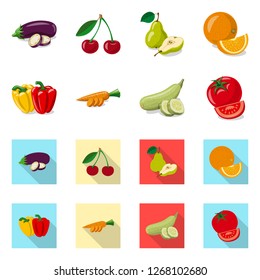 Isolated object of vegetable and fruit sign. Collection of vegetable and vegetarian stock vector illustration.