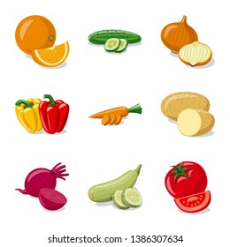 Isolated object of vegetable and fruit sign. Set of vegetable and vegetarian stock vector illustration.