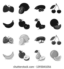 Isolated object of vegetable and fruit sign. Set of vegetable and vegetarian stock symbol for web.