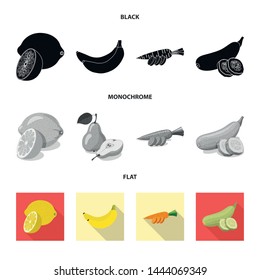 Isolated object of vegetable and fruit sign. Set of vegetable and vegetarian vector icon for stock.