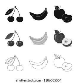 Isolated object of vegetable and fruit symbol. Collection of vegetable and vegetarian stock vector illustration.