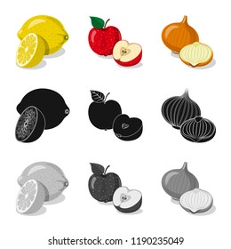Isolated object of vegetable and fruit symbol. Collection of vegetable and vegetarian vector icon for stock.